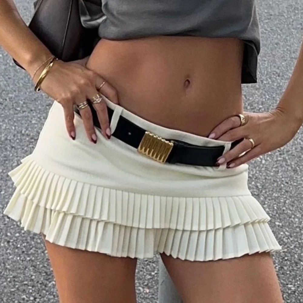 Lioness Cream Pleated Mini Skirt
